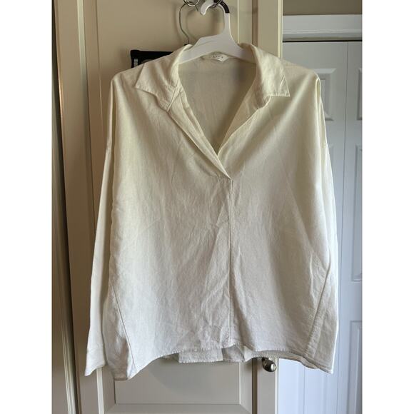 Ivory Effortless Chic Oversized Tunic Shirt Modern coastal ,V neck Large Korea - Picture 1 of 5